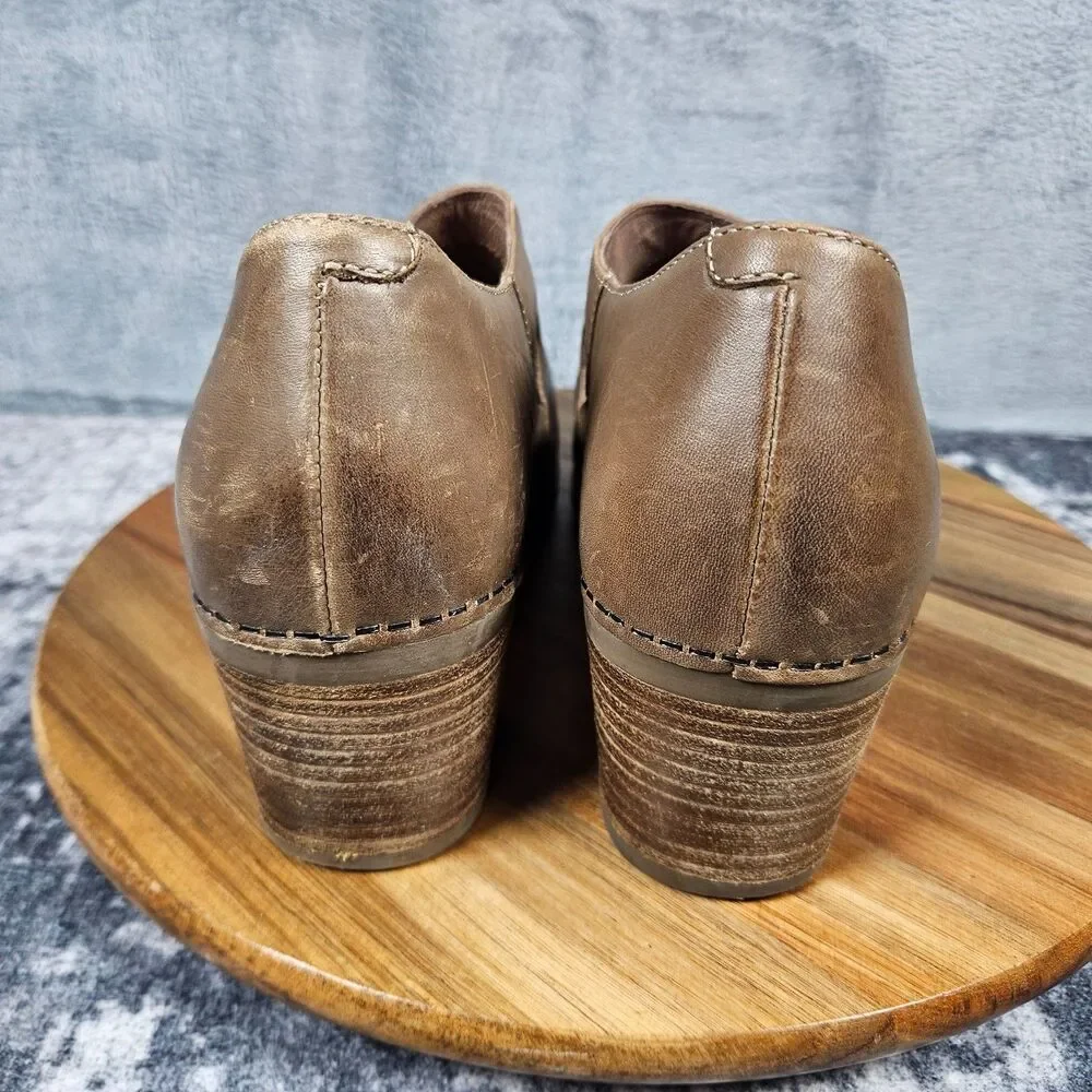 Dansko Hollie Womens 10.5 Taupe Burnished Leather Block Heels Shoes Booties 41